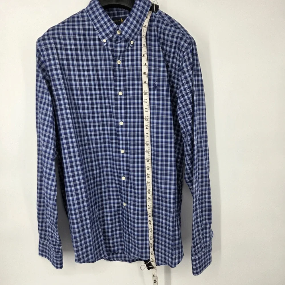 Polo Ralph Lauren Long Sleeve Button Down Shirt Mens Size XL Blue Plaid‎ EUC